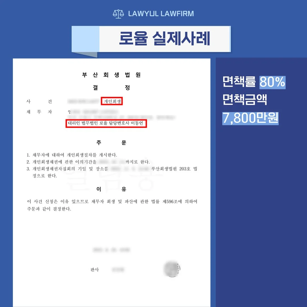 개인회생 면책률 80%, 면책 금액 7,800만 원 성공 사례를 담은 법률사무소 로율의 실제