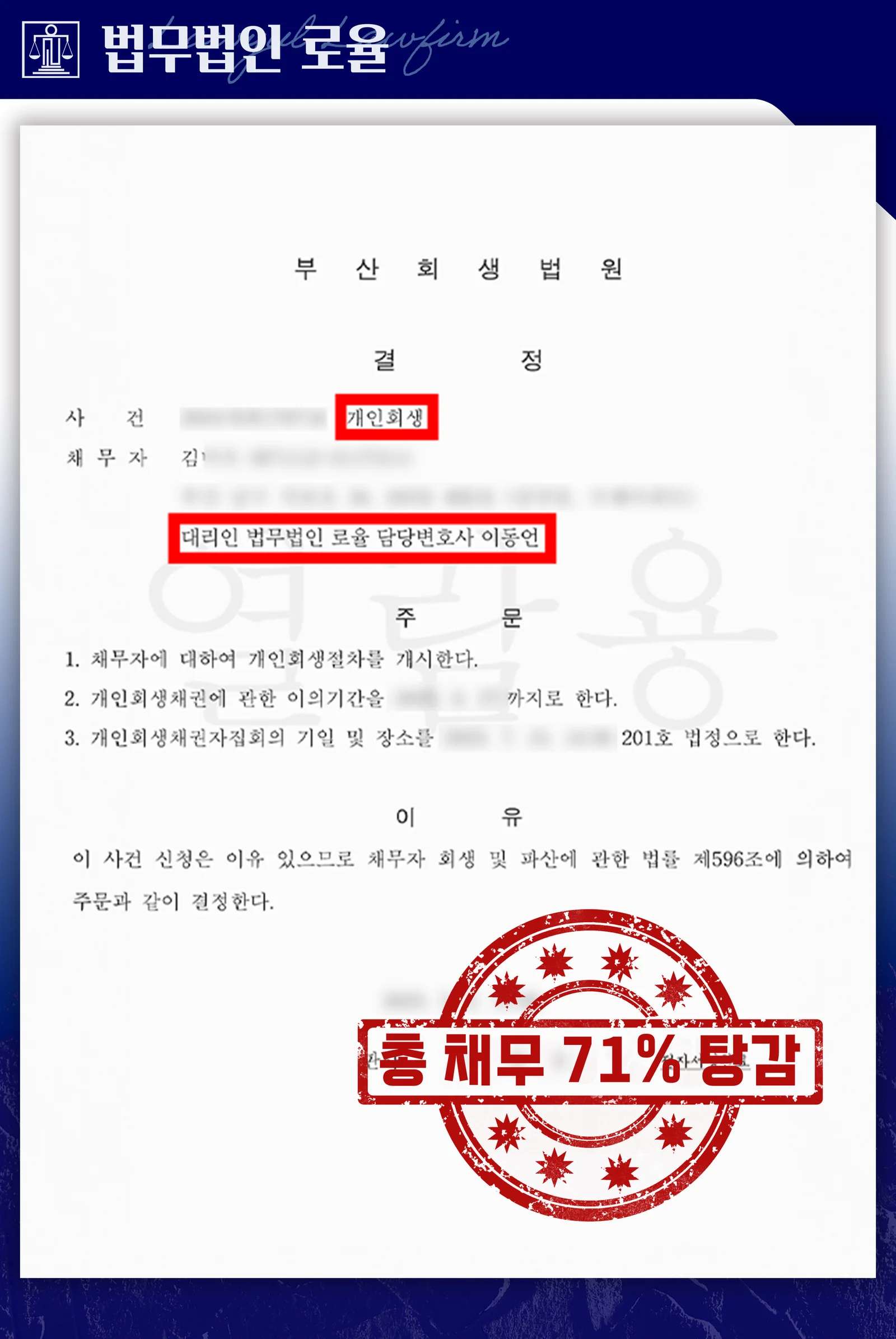 영업직 성과급 의존 채무, 1억 4천만 원 중 71% 탕감 성공 - 판결문/결정문